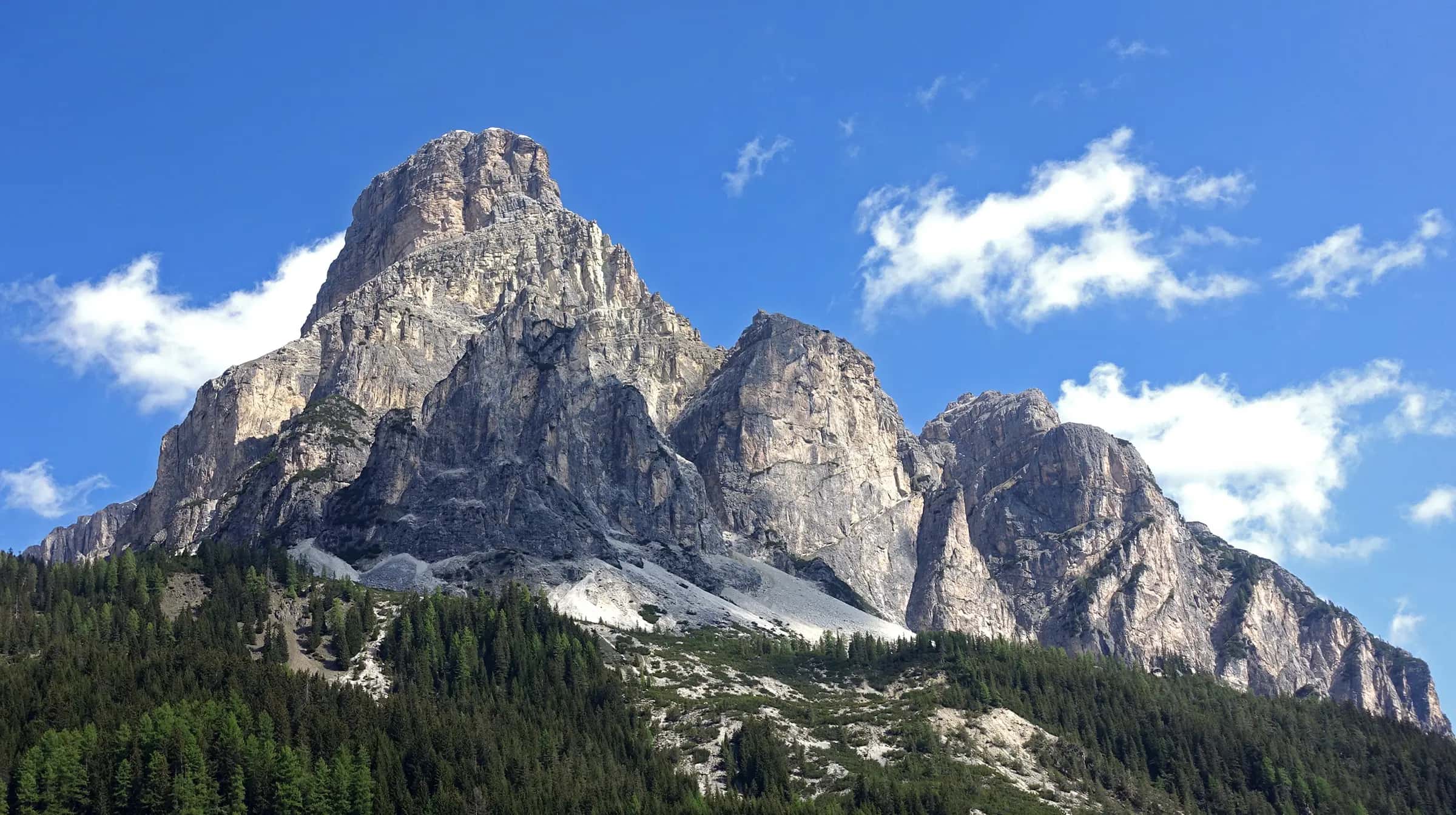 Sassongher mountain, view from Corvara, Italy.