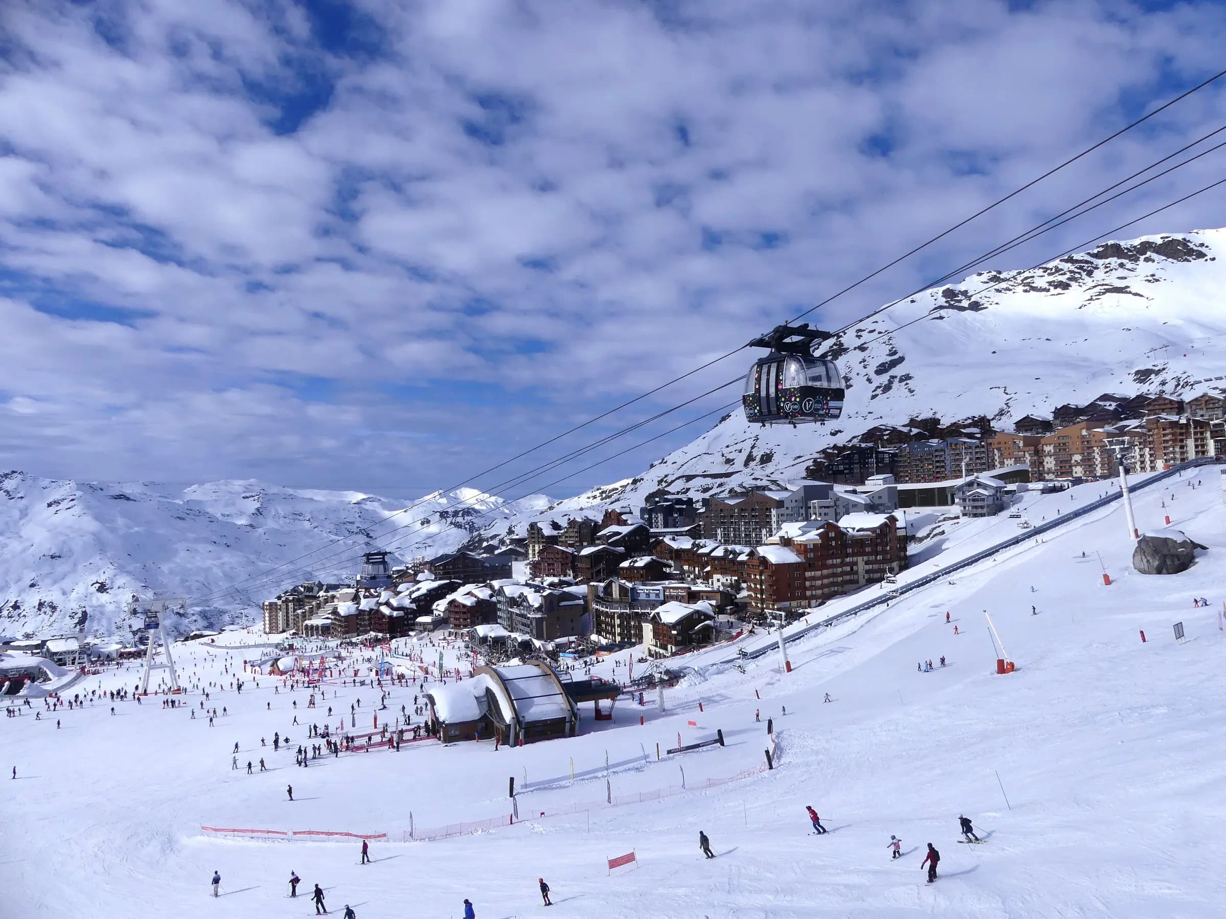 Sight, in winter, of Val Thorens ski resort and village, in Savoie , France .