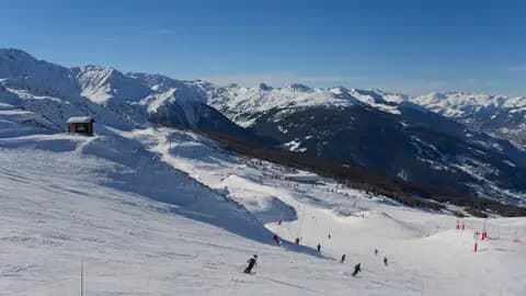 Paradiski, view towards La Plagne. Taken in Les Arcs, summit station ski lift Vagere 24, Savoie, France.