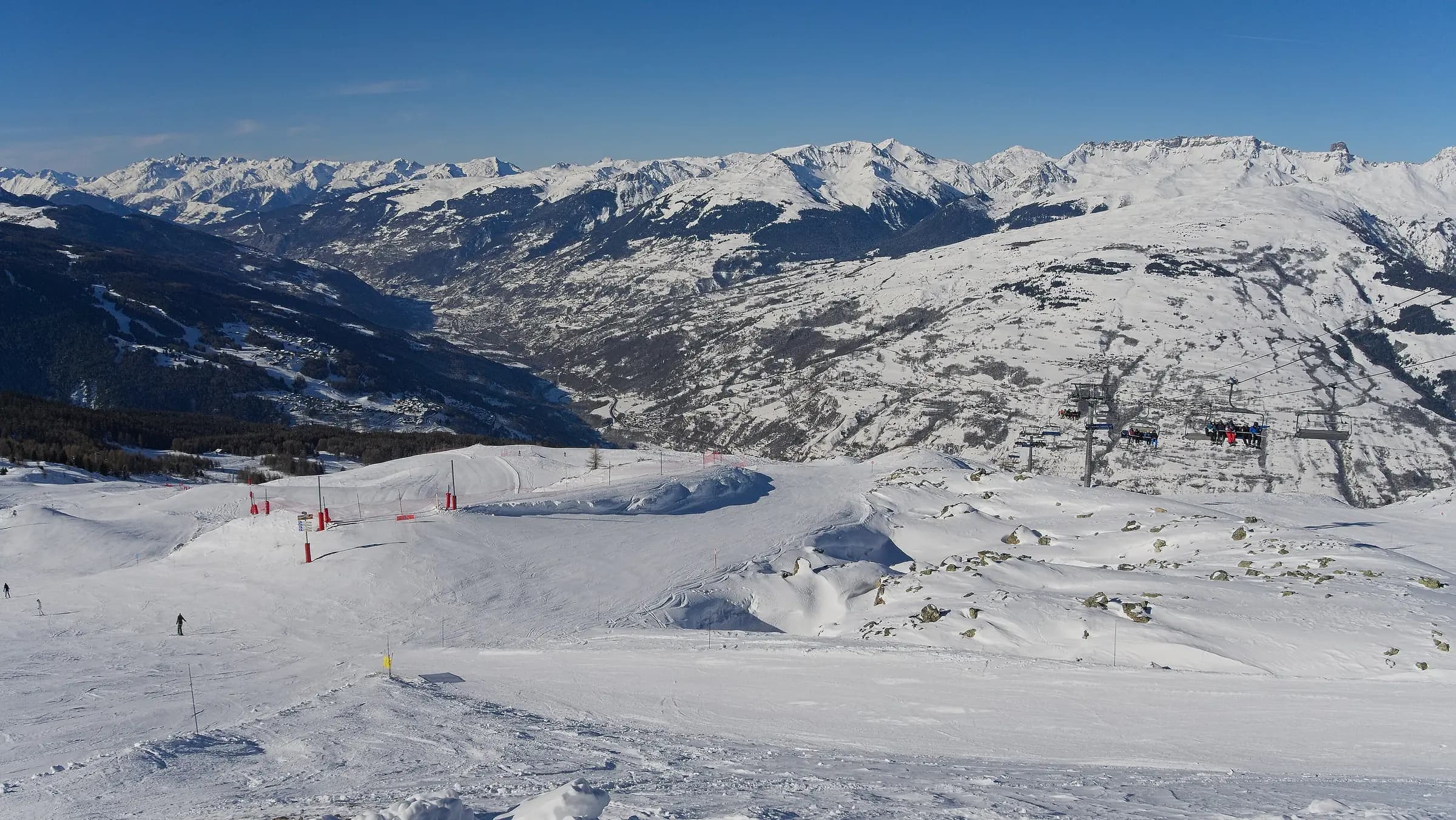 Paradiski, view towards La Plagne. Taken in Les Arcs, summit station ski lift Vagere 24, Savoie, France.