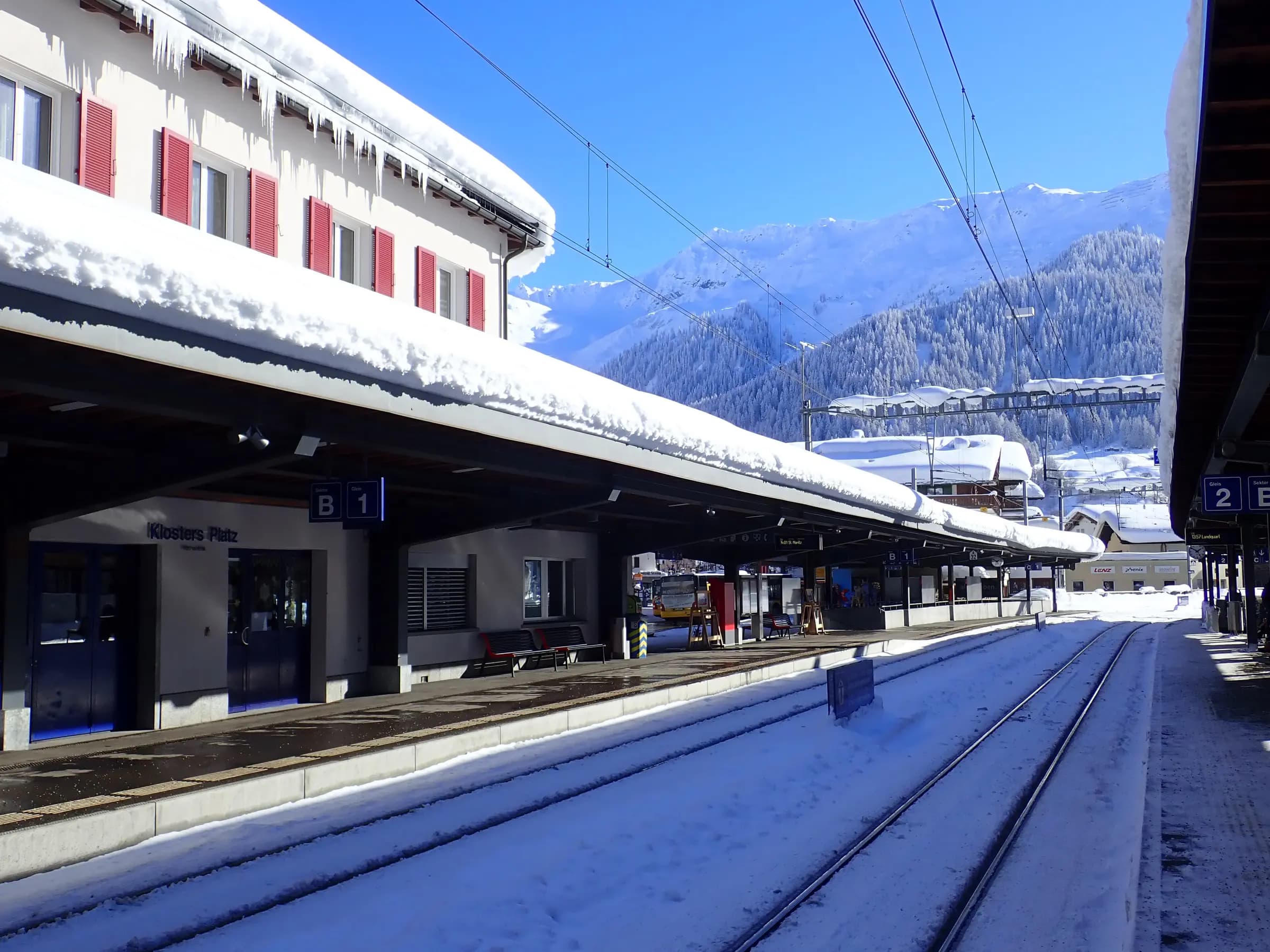 Klosters Platz train station in winter