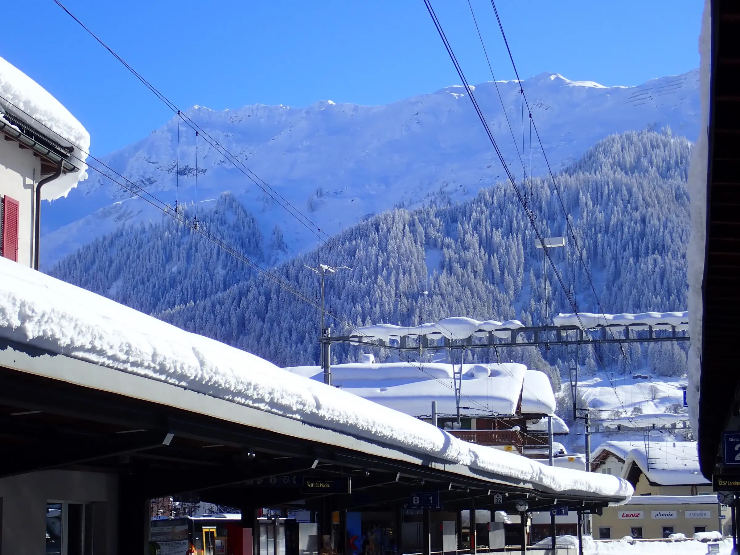 Klosters Platz Train Station with snow
