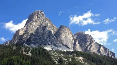Sassongher mountain, view from Corvara, Italy.
