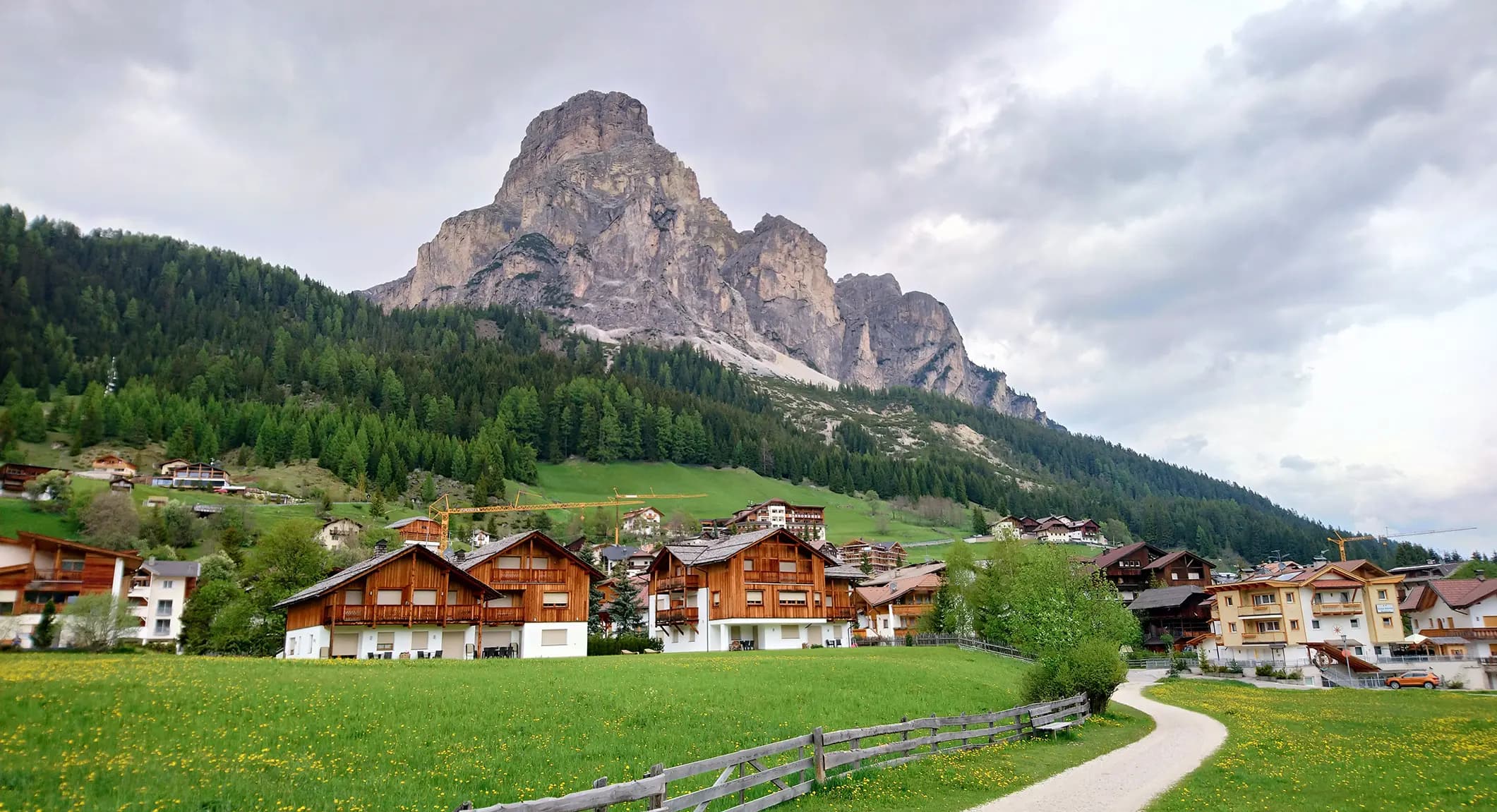 Sassongher mountain and Corvara, Italy.