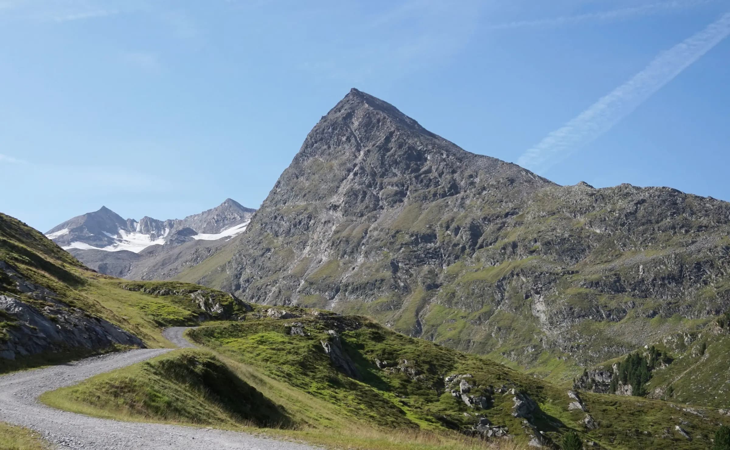 A trail and the mountain Hangerer in Obergurgl, Austria.