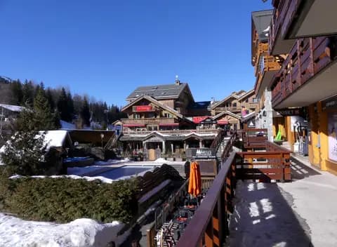 Sight, in winter, of Méribel-Centre village and ski resort, in Savoie , France .