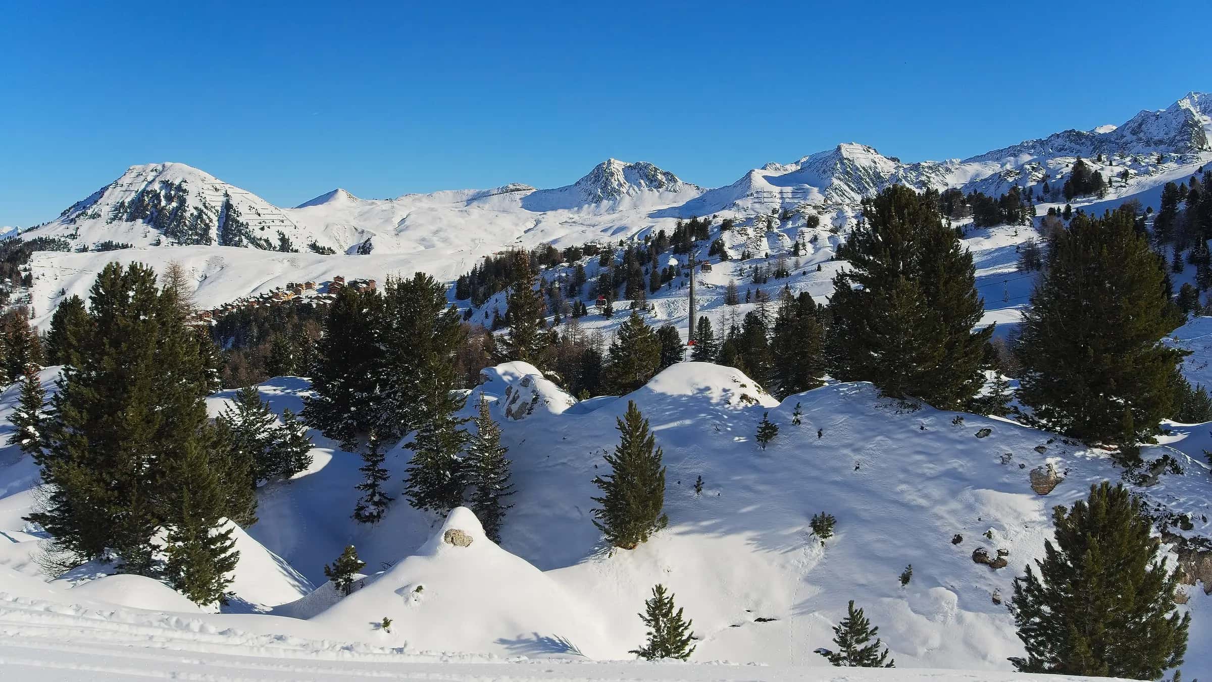 Paradiski, view towards Arpette. Taken in La Plagne, ski slope pollux, Savoie, France.