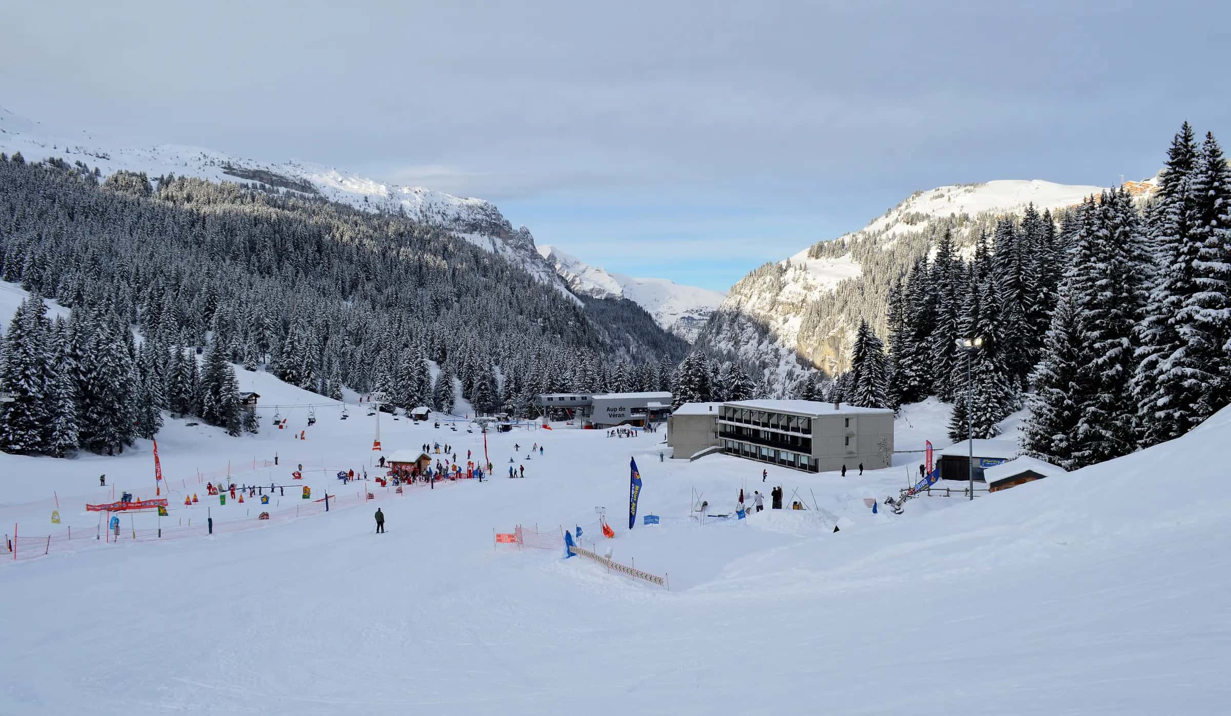 Flaine Front de neige in the morning during winter.