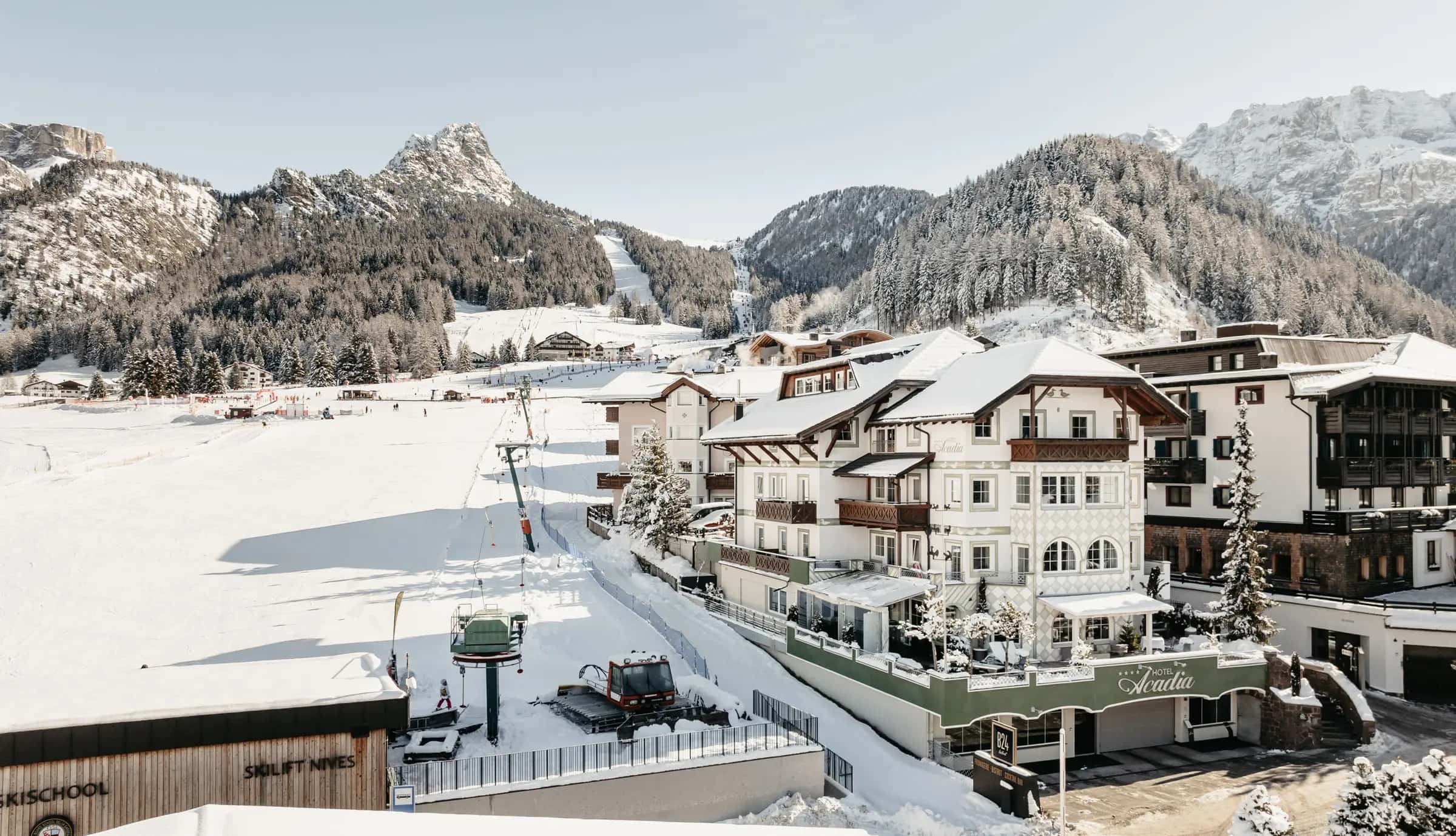 Exterior of the Hotel Acadia Mountain Home in Selva di Val Gardena.